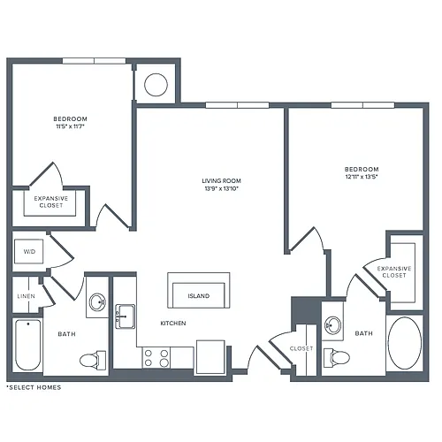 Floor plan B01R | 2 Bed | 2 Bath
