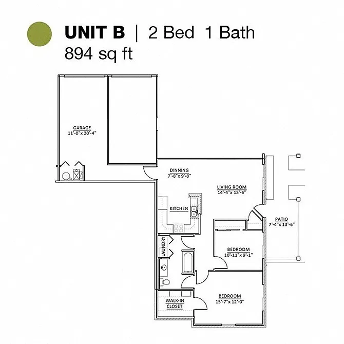 Floor plan 2 Bed 1 Bath