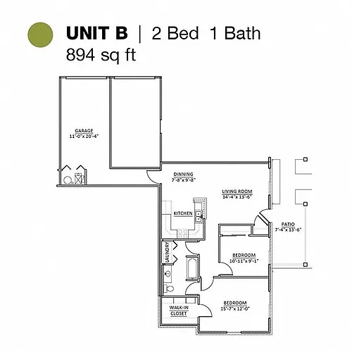 Floor plan 2 Bed 1 Bath