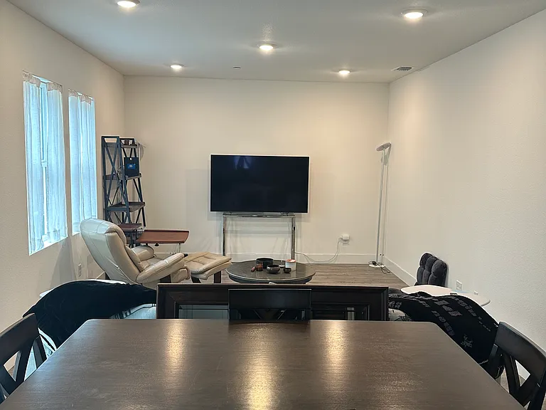 Dining area looking into living room