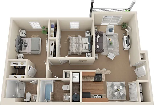 Floor plan Two Bedroom, Two Bath