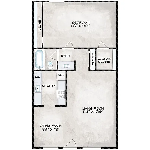 Floor plan 1X1 C with Balcony