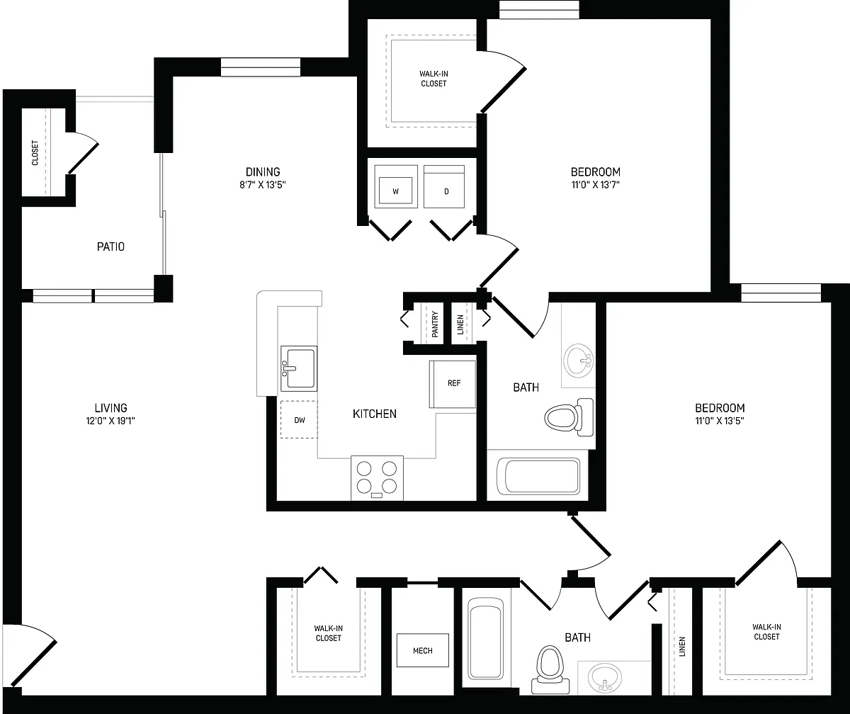Floor plan 2 Bed/2 Bath-B2B