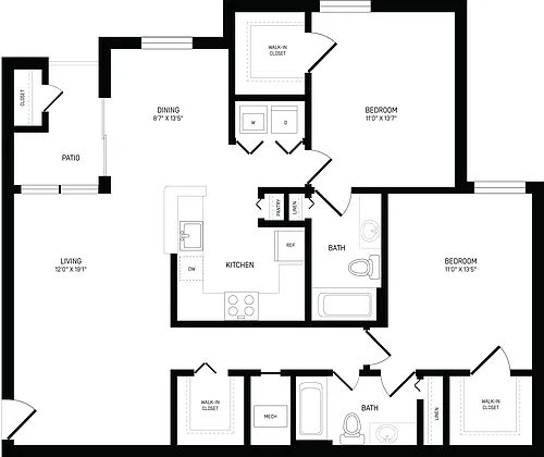 Floor plan 2 Bed/2 Bath-B2B