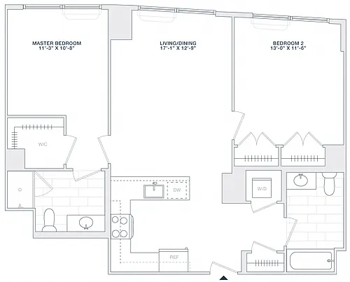 Floor plan 2 BED 2 BATH 960 RSF