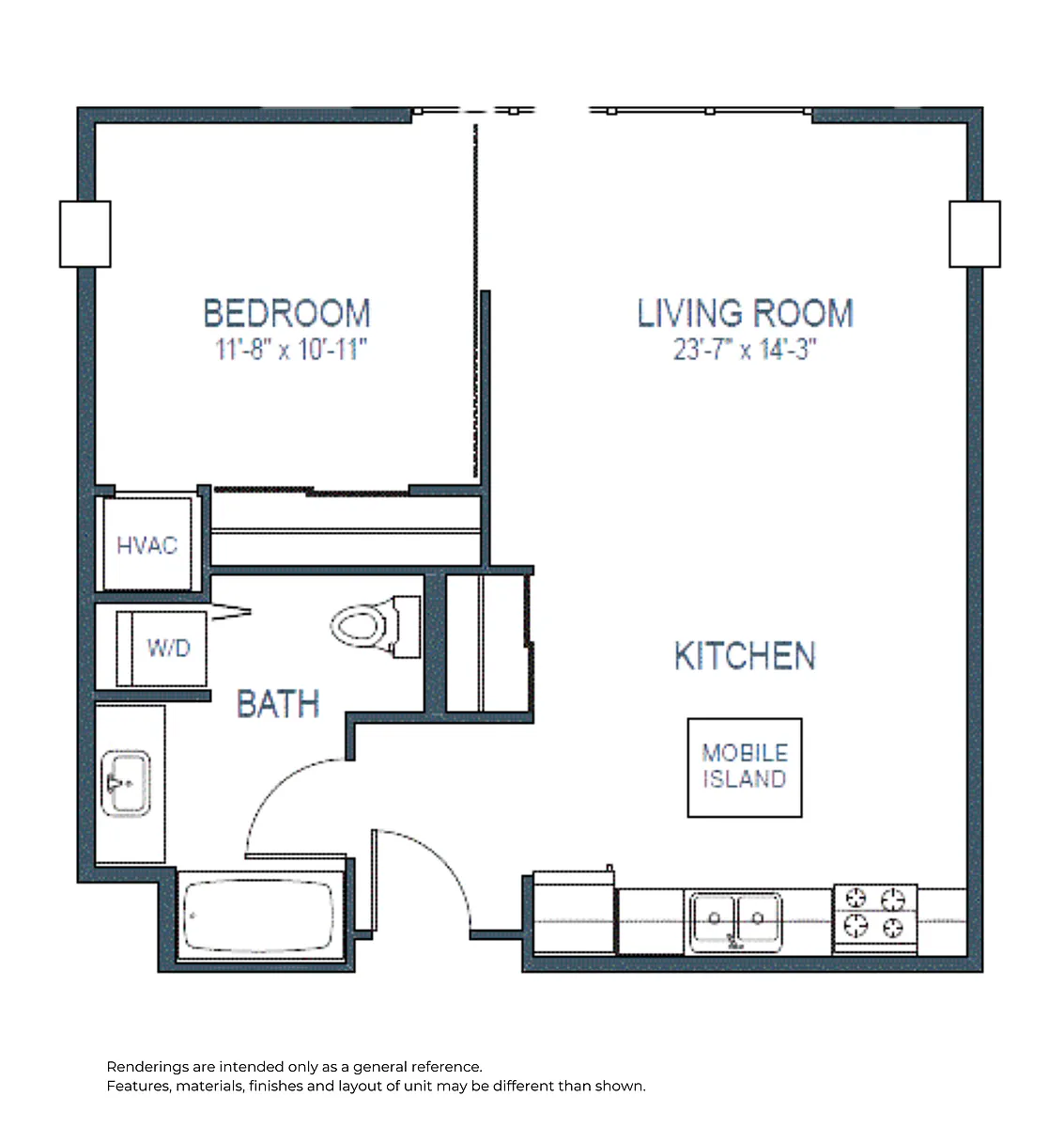 Floor plan One Bedroom C - Renovated