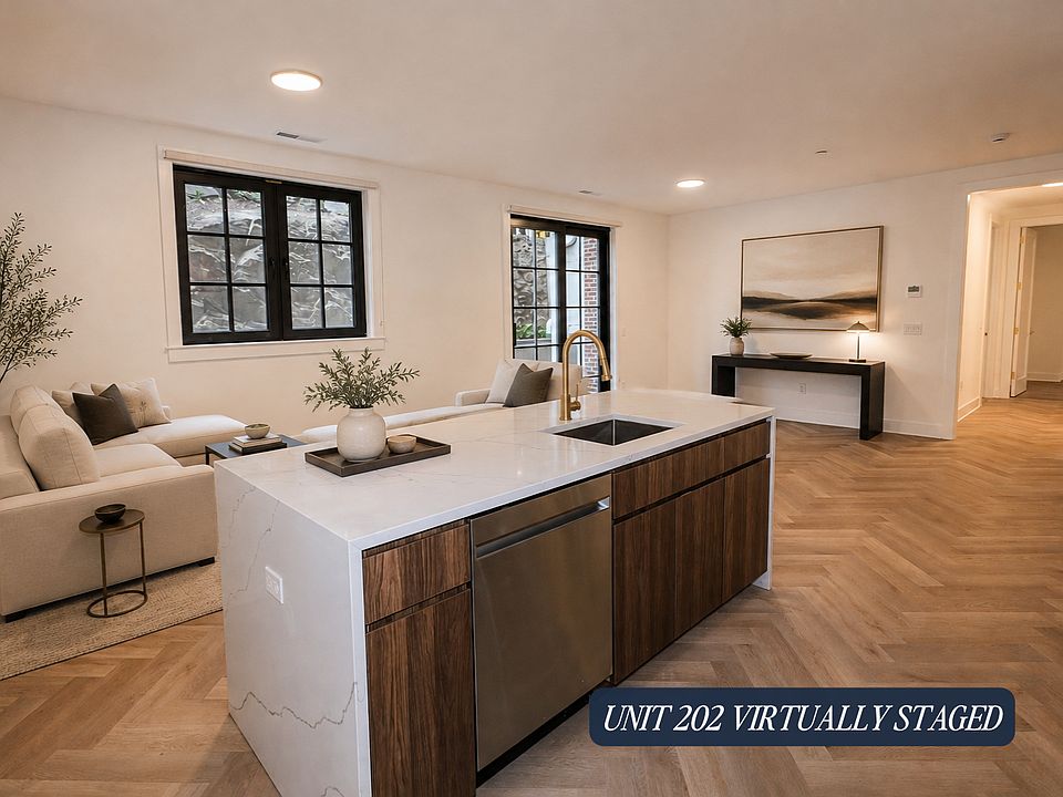 Unit 202 Virtually Staged Living Room & Kitchen