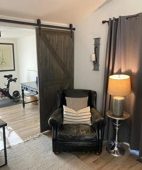 master bedroom sitting area, view of office