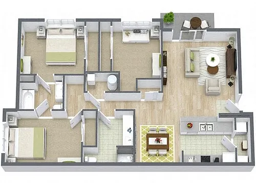 Floor plan Three Bedroom Two Bath 60%