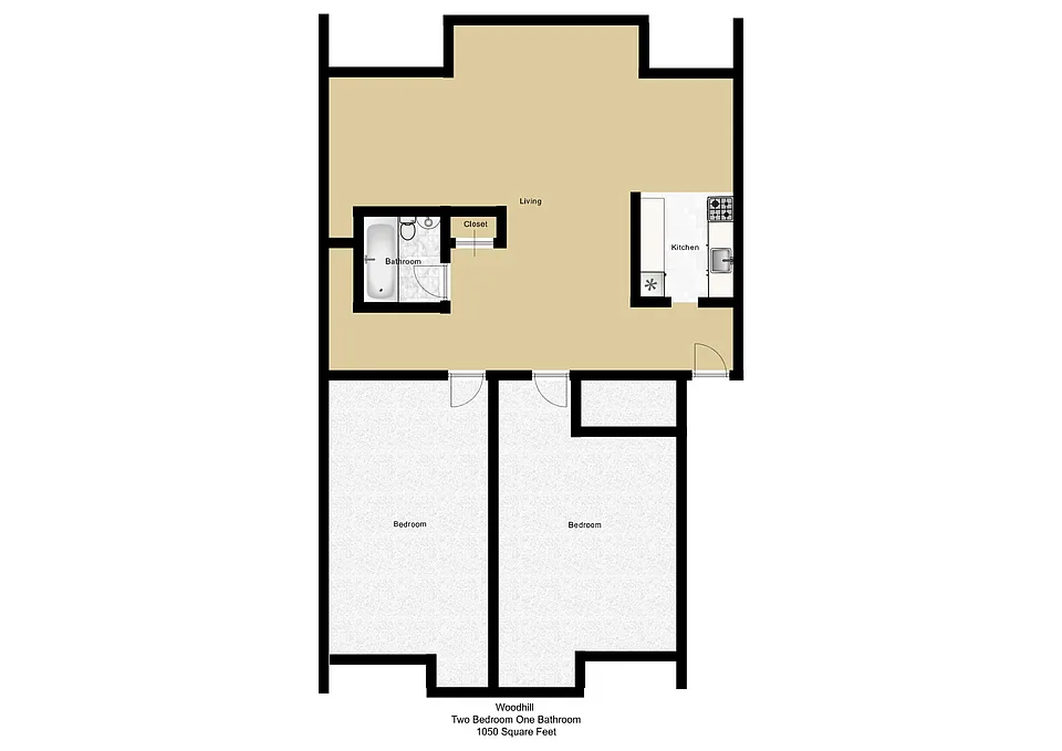 Floor plan 2 Bedroom 1 Bath