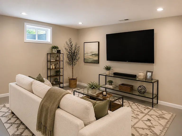 Finished basement with additional storage room