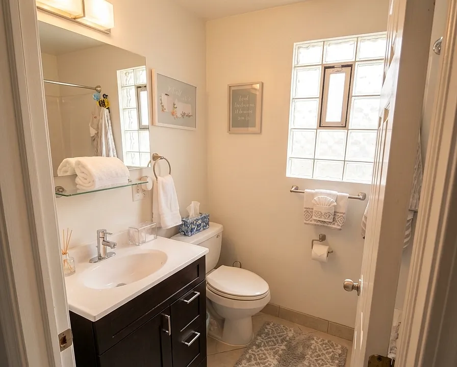 Main Bathroom. Full bath with soaking tub and shower.