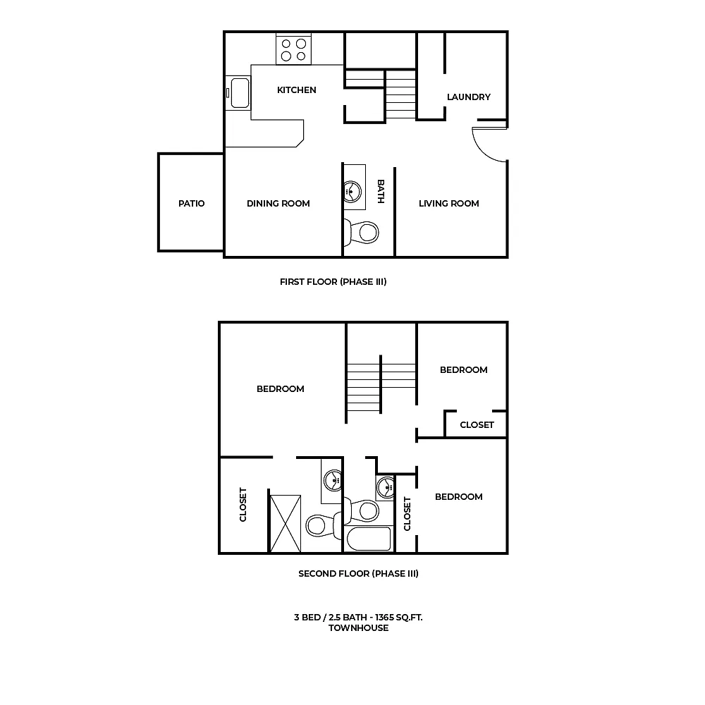 Floor plan Three Bed Two and One Half...