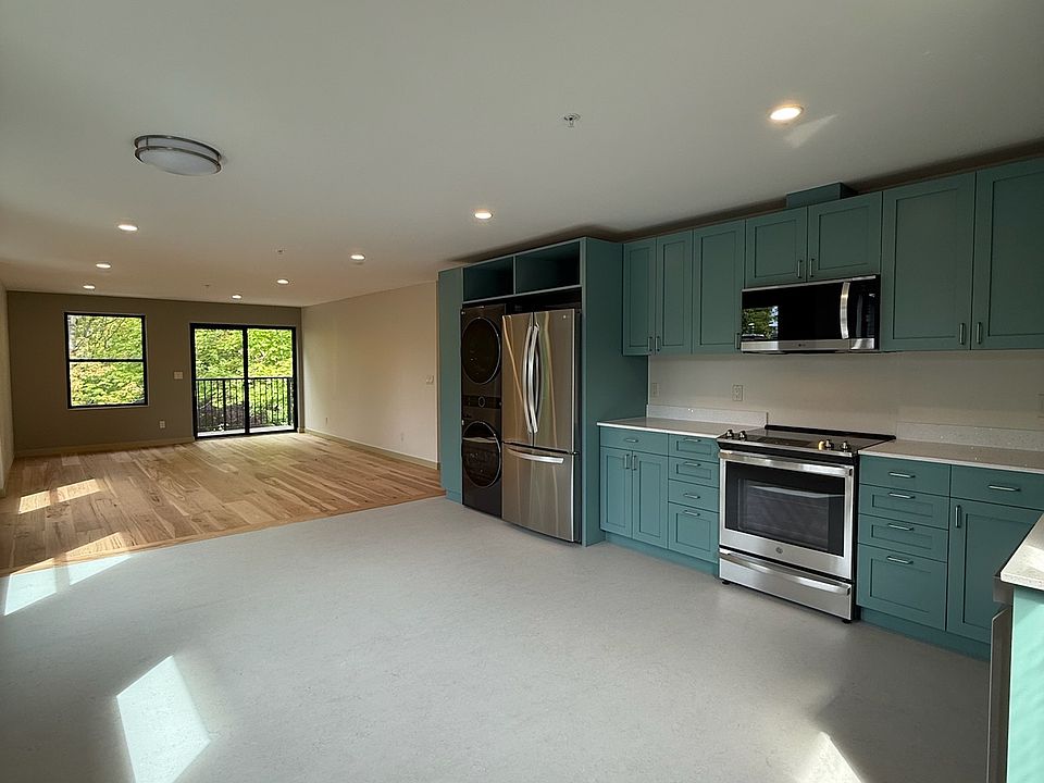 Kitchen and living room.