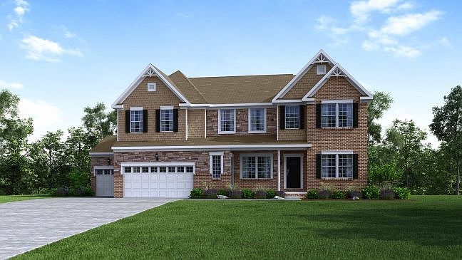 Elevation B Victorian Partial Brick and Stone with 3 Car Garage