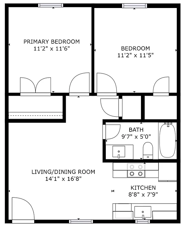 Floor plan 2 bed 1 bath