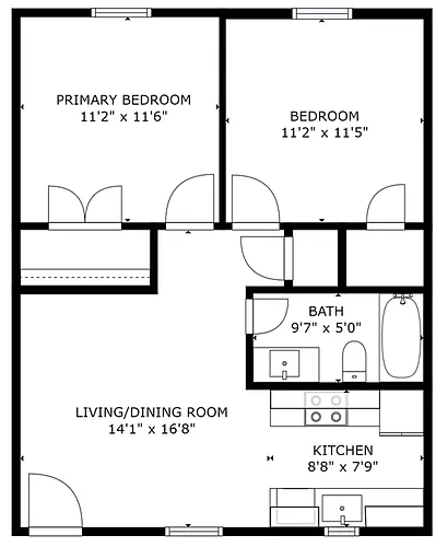 Floor plan 2 bed 1 bath