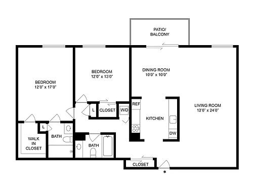 Floor plan 2 BR x 2 BA - A - Huntington