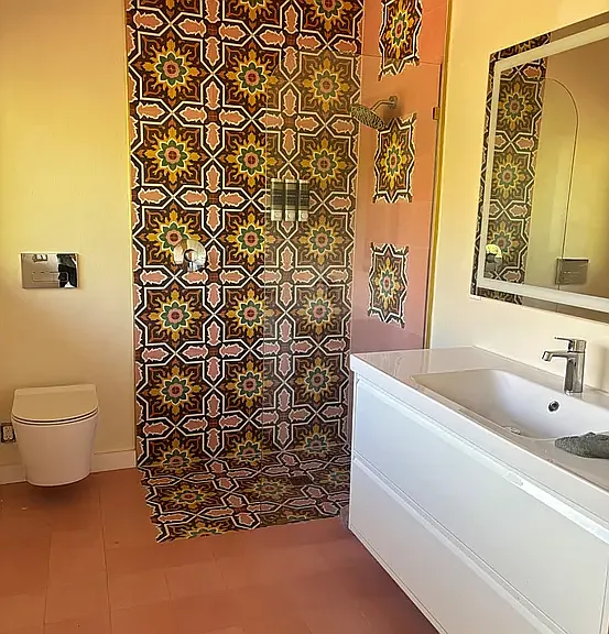 Custom tile shower with Southwest-inspired design
