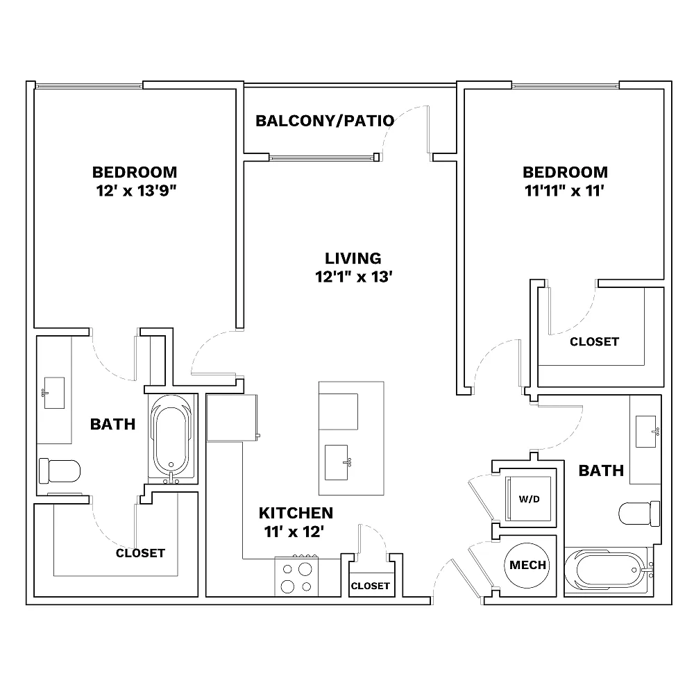Floor plan 2x2 - 997sqft - B2 - Vincent