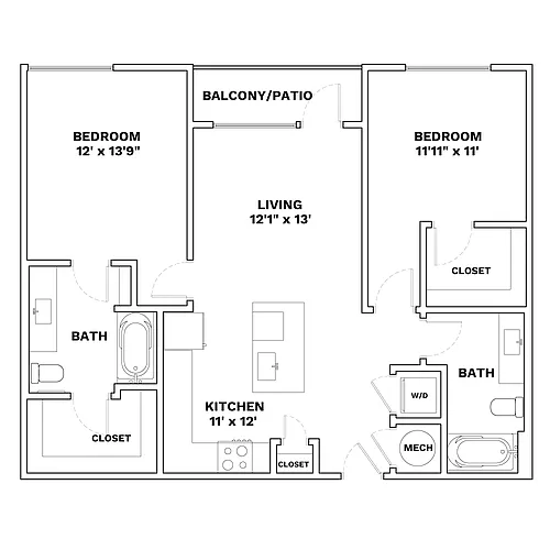 Floor plan 2x2 - 997sqft - B2 - Vincent