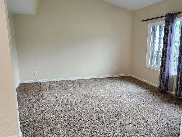 Living room with vaulted ceiling.