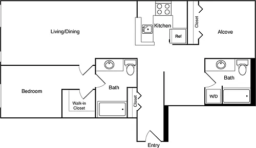 Floor plan 2 Bed 401 - 601 NE