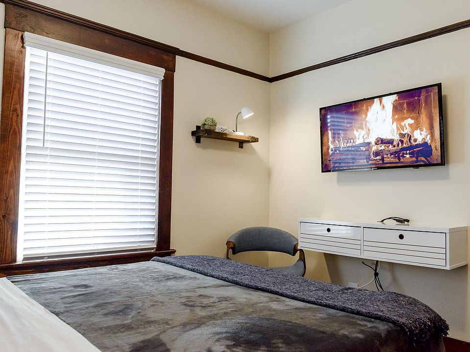 Bed, shelves, television