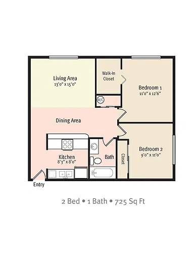 Floor plan 2 Bedroom 1 Bath