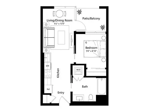Floor plan 1H - 1 Bed 1 Bath