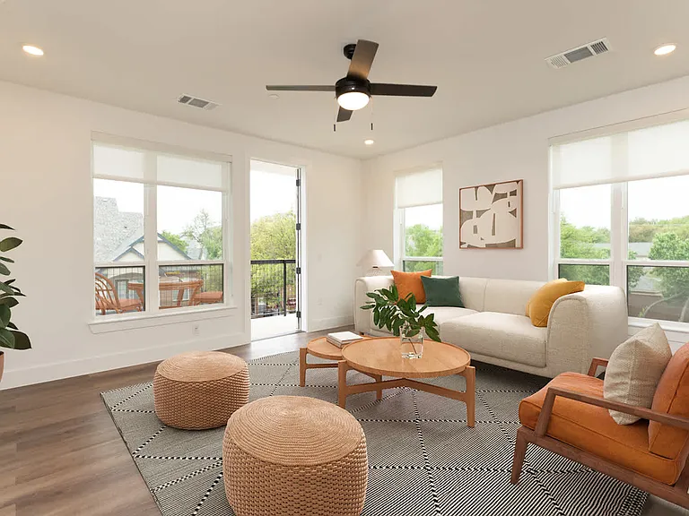 living room with balcony hard surface flooring