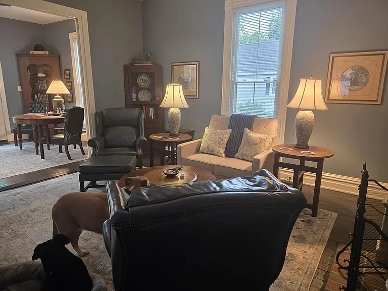 View of living area with Keeping Room on left to visualize flow.