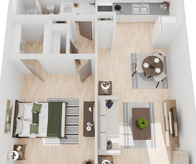 1 Bed 1 Bath 600 Floorplan Diagram