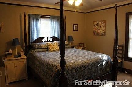 Large windows with wood trim