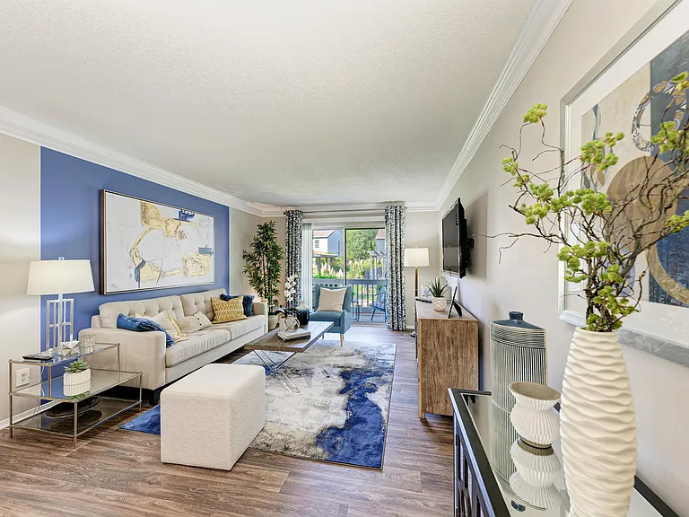 Living Room with Hardwood Style Flooring
