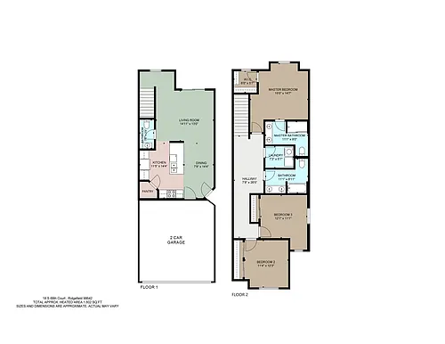 Floor plan Three Bedroom Townhome w/ 2 Car Garage