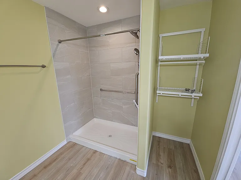 Master bathroom shower and storage