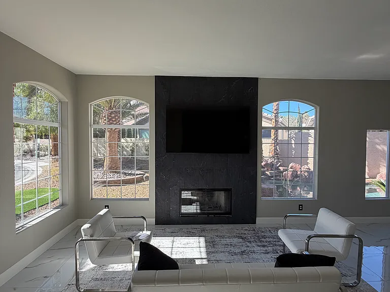 Additional view of the fireplace lounge.