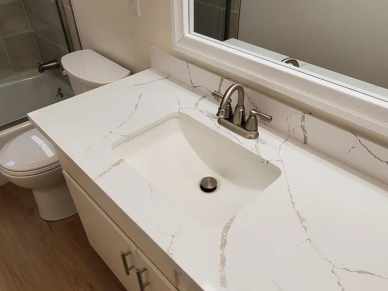 New Quartz Counter, Sink, Faucet, Mirror