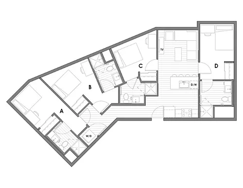 Floor plan 4x4B Terrace Per Bed Pricing