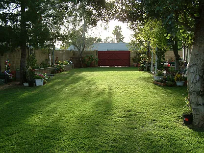 Large backyard with sitting area, barbecue, above ground Pool with small deck. (chickens) producing beautiful eggs.