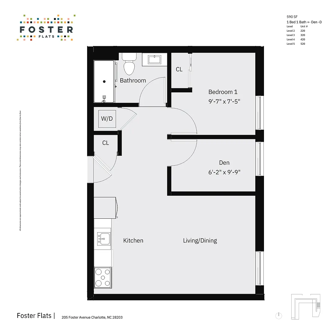 Floor plan 1 Bed 1 Bath + Den - Furnished