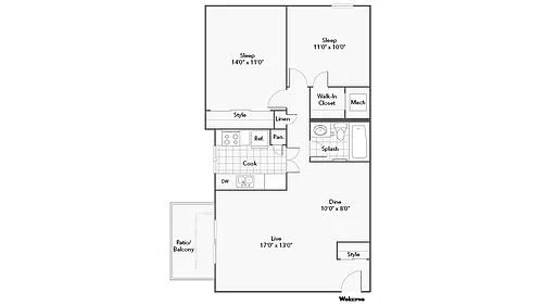 Floor plan 2 Bed 1 Bath