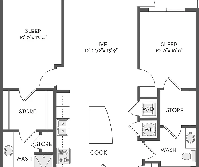 The Four - B2 - 2 Beds - 2 Baths - 1079 Sq. ft.