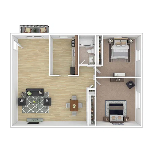 Floor plan 2 Bedroom, 1 Bathroom