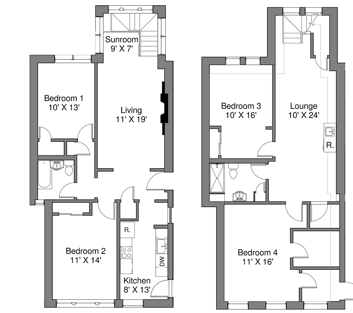 Floor plan 4 Bedroom 2 Bathroom Duplex
