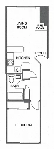 Floor plan 1 Bed, 1 Bath A