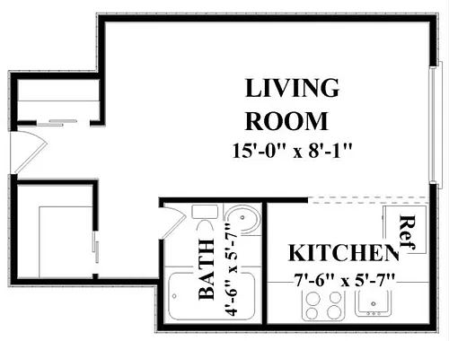 Floor plan 0E1B - Efficiency, 1 Bath