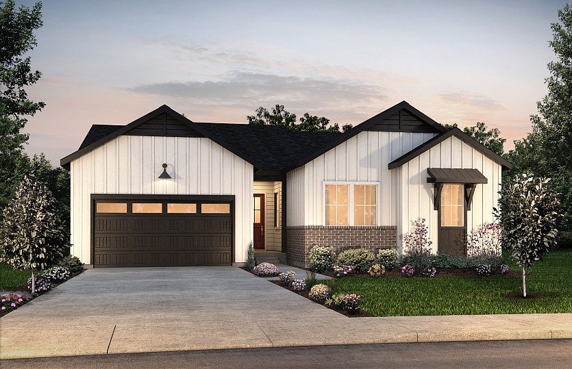 Single-story Easton plan shown in Elevation A with a three-car garage.