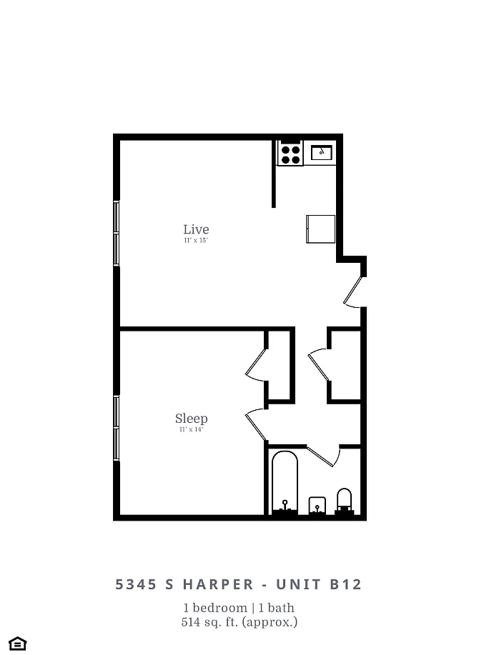 Floor plan 1 Bed |1 Bath (B12)